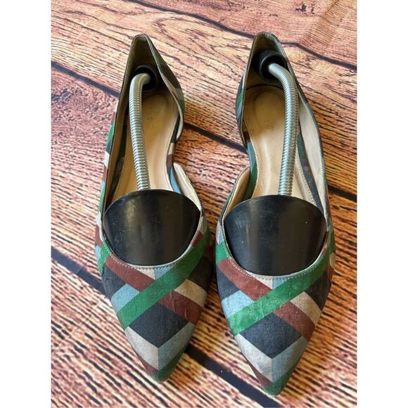 J Crew Audrey Flats Ratti Graphic Diamond‎ Print Green Brown - Picture 5 of 15